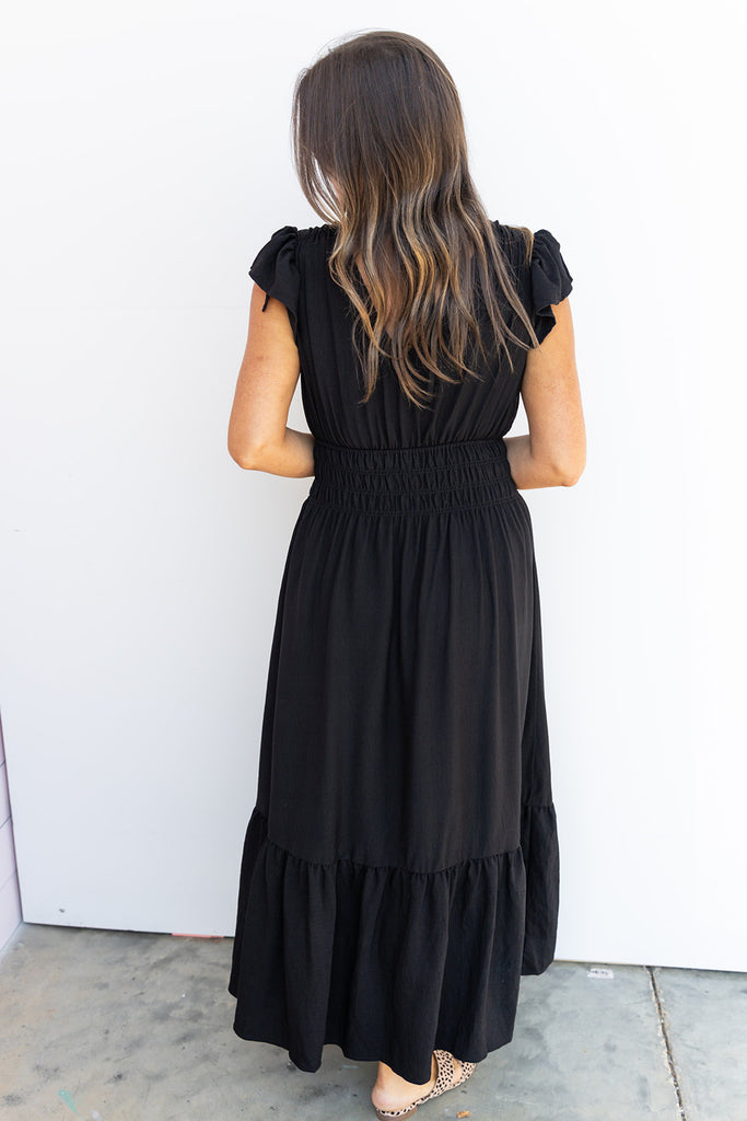 Fluttering into Fall Maxi Dress - Black