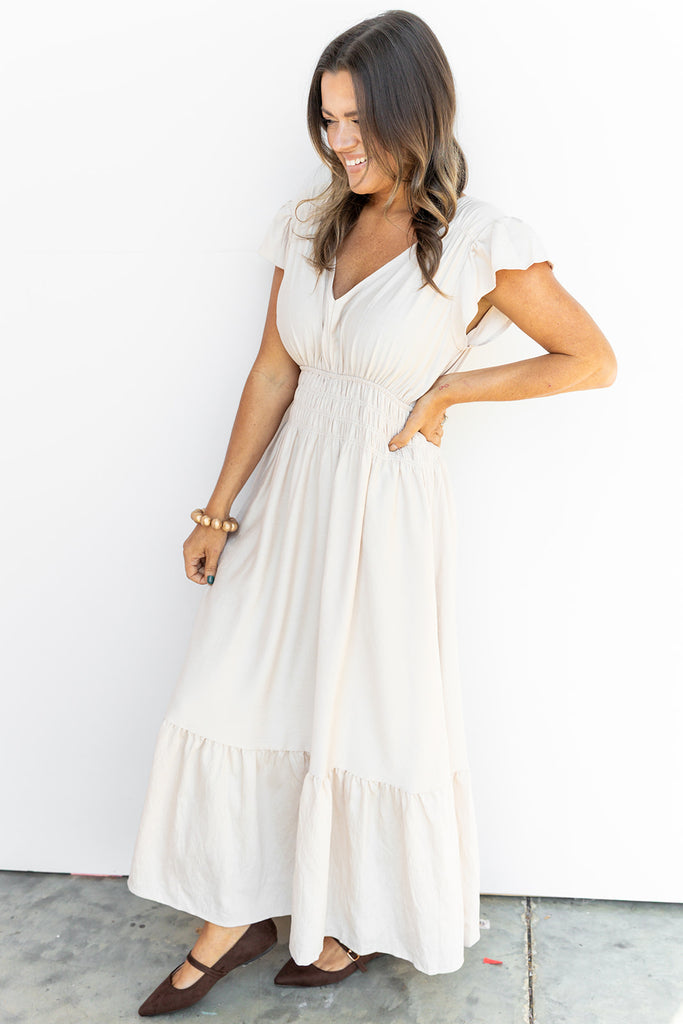 Fluttering into Fall Maxi Dress - Khaki