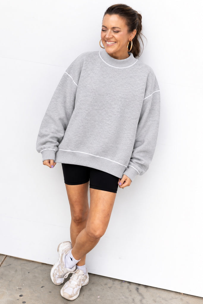 Off Duty Piped Mock Neck Sweatshirt - Ash Grey