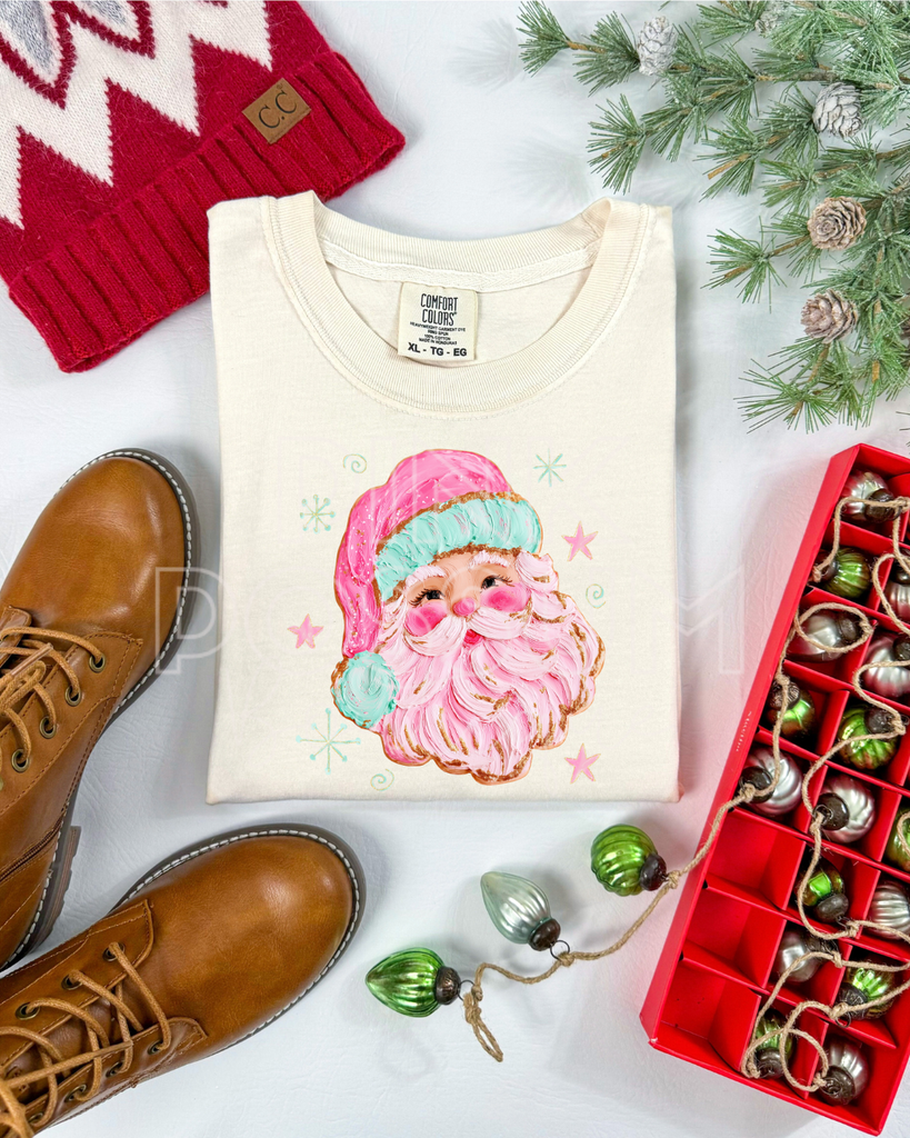 Pink Painted Santa Comfort Colors Tshirt - Long Sleeve