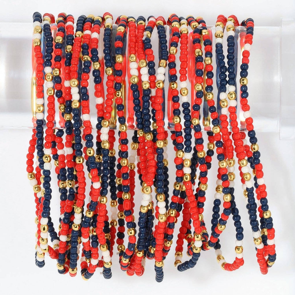 Stretch Seed Bead GAME DAY Bracelets: Navy/Light Blue/White