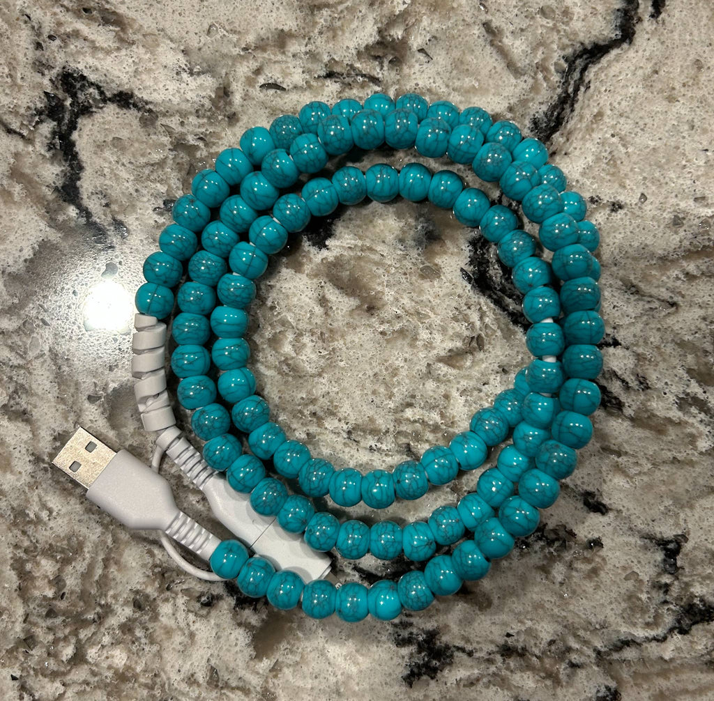 Beaded Phone Charger with Lightning & USB-C Cable: Purple and Blue