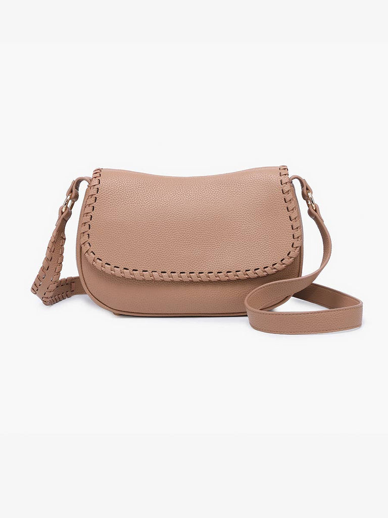 Daia Whipstitch Flapover Crossbody w/ Whipstitch Strap: Mauve