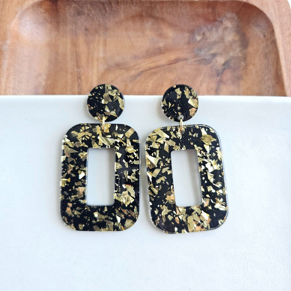 Margot Earrings -Black w/ Gold Flake