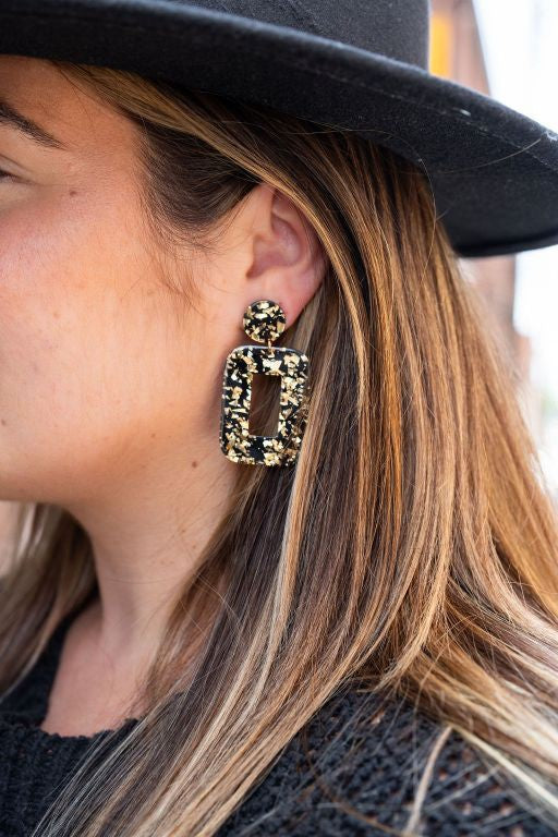 Margot Earrings -Black w/ Gold Flake