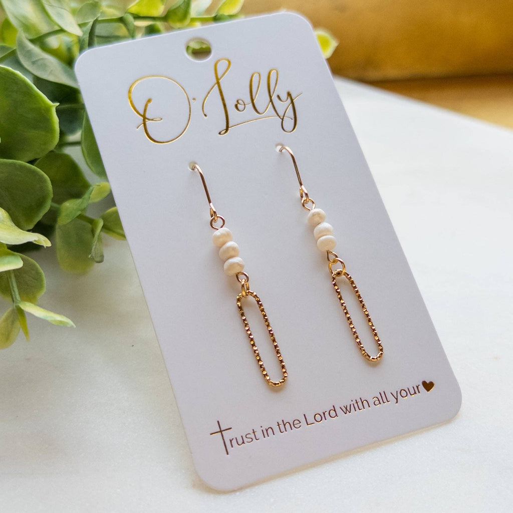 Three Pearl Connector w/Sparkle Gold Dangle Earrings - “Indie”