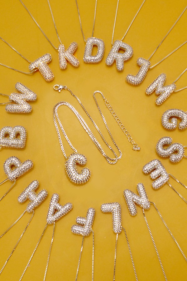 Bubble Letter Rhinestone Initial Necklace