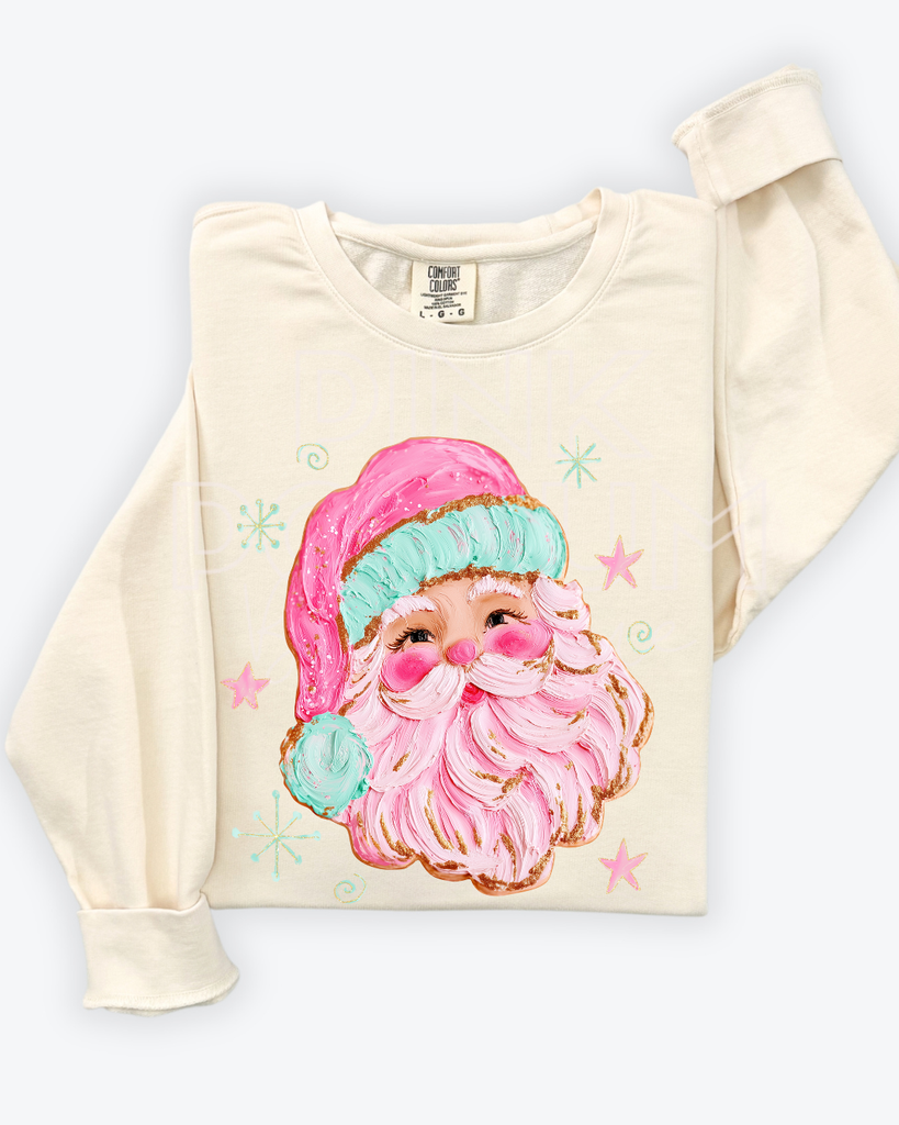 Pink Painted Santa Comfort Colors Tshirt - Long Sleeve