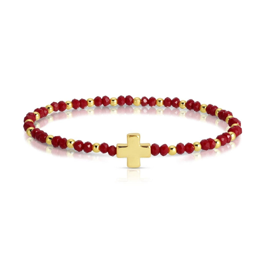 Assorted Crystal Stretch Bracelets w/ Single Balanced Cross: Soft