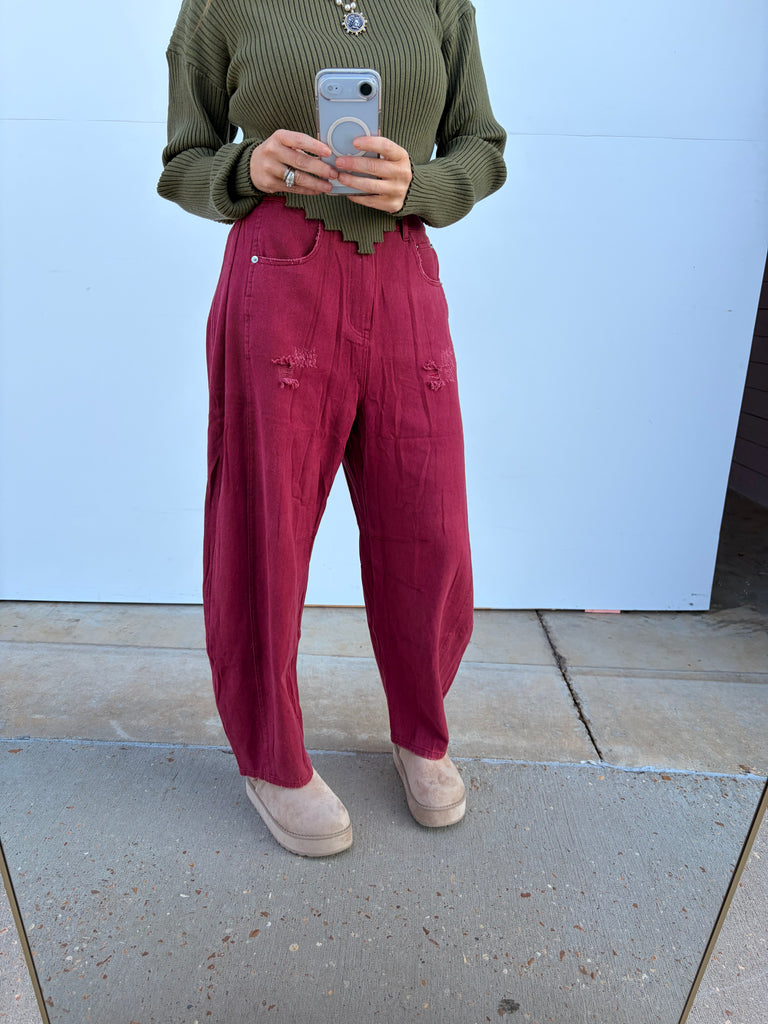 Vivid Fade Barrel Jeans - Washed Burgundy