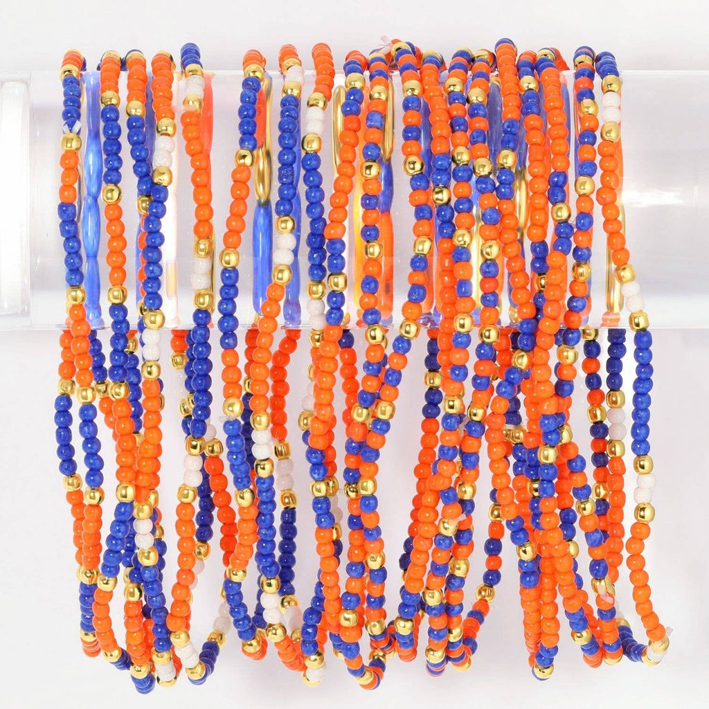 Stretch Seed Bead GAME DAY Bracelets: Navy/Light Blue/White