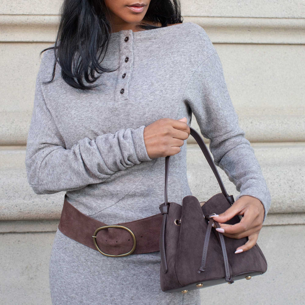 Laguna Mini Recycled Vegan Suede Top Handle Bag- Rose