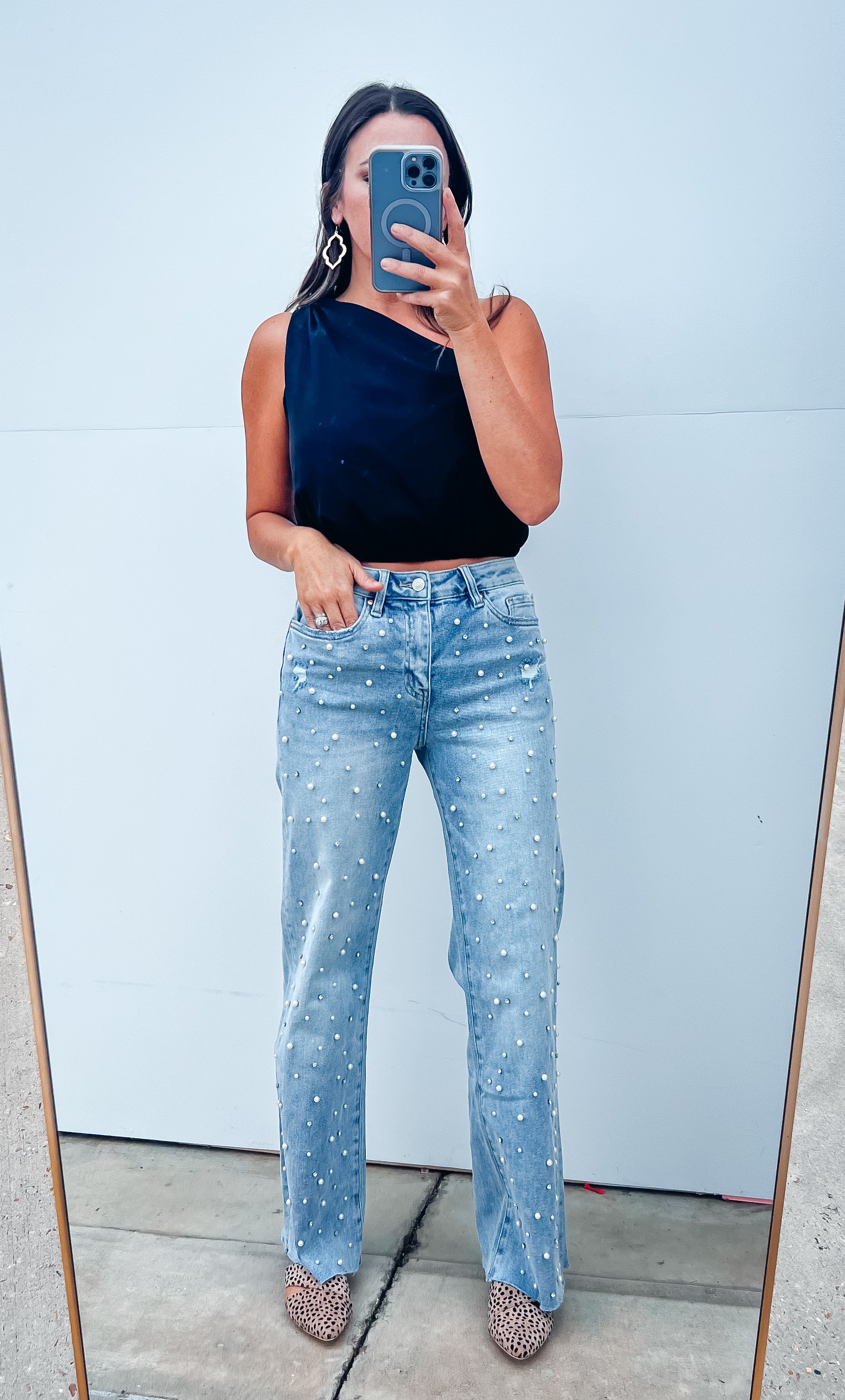 French Navy High Rise Crop Denim