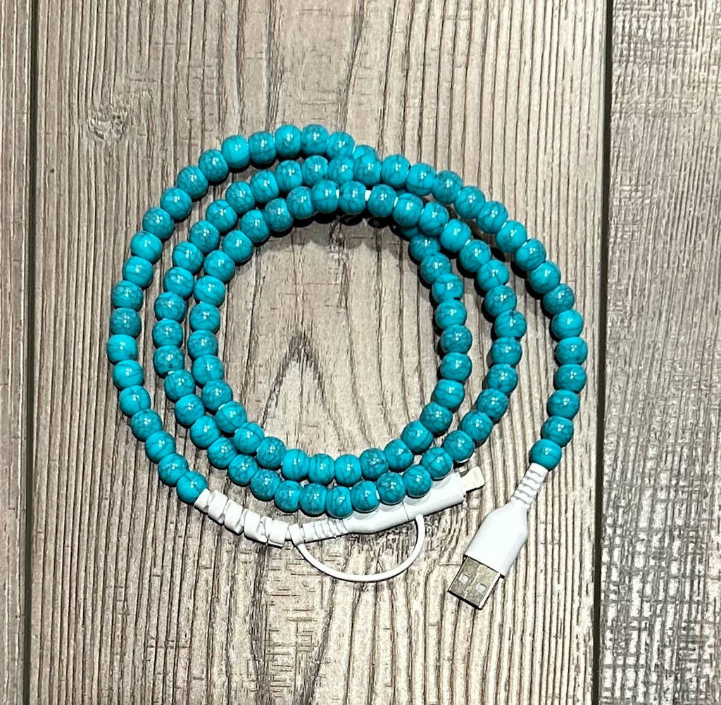 Beaded Phone Charger with Lightning & USB-C Cable: Pink and Coral