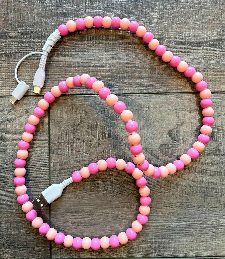 Beaded Phone Charger with Lightning & USB-C Cable: Greens