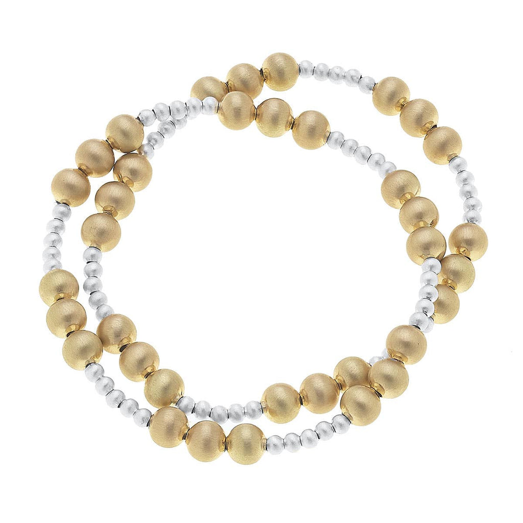 Kimber Ball Bead Stretch Bracelets (Set of 2): Satin Gold