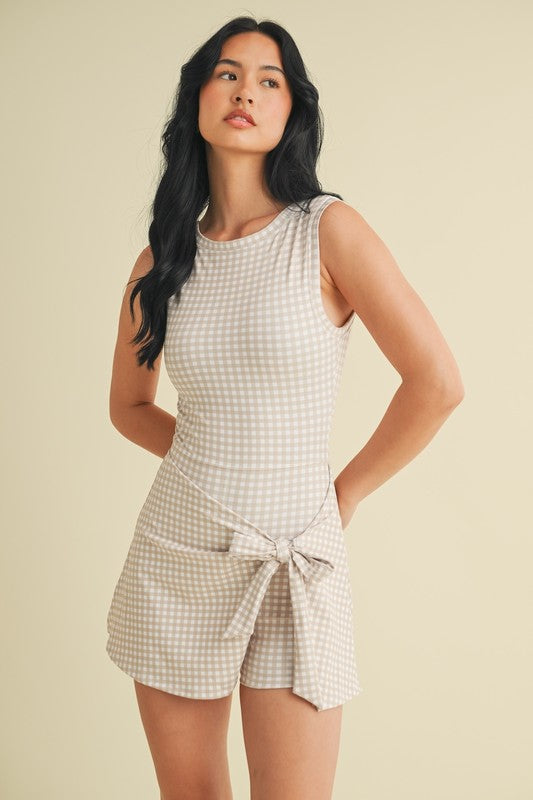 Gone for Gingham Wrap Dress - Beige