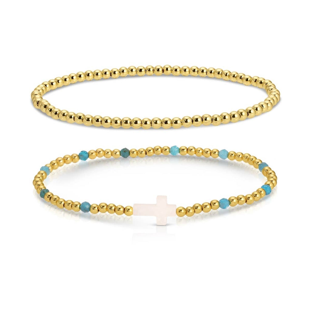 Cross Beaded Bracelet Charm Set: White