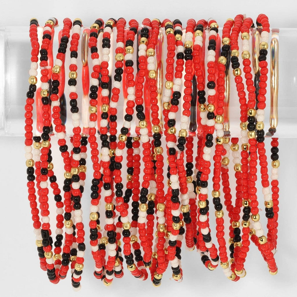 Stretch Seed Bead GAME DAY Bracelets: Navy/Light Blue/White