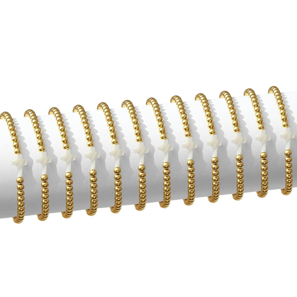 Aubrey 4mm Stretch Breaded Bracelet w/ Cross