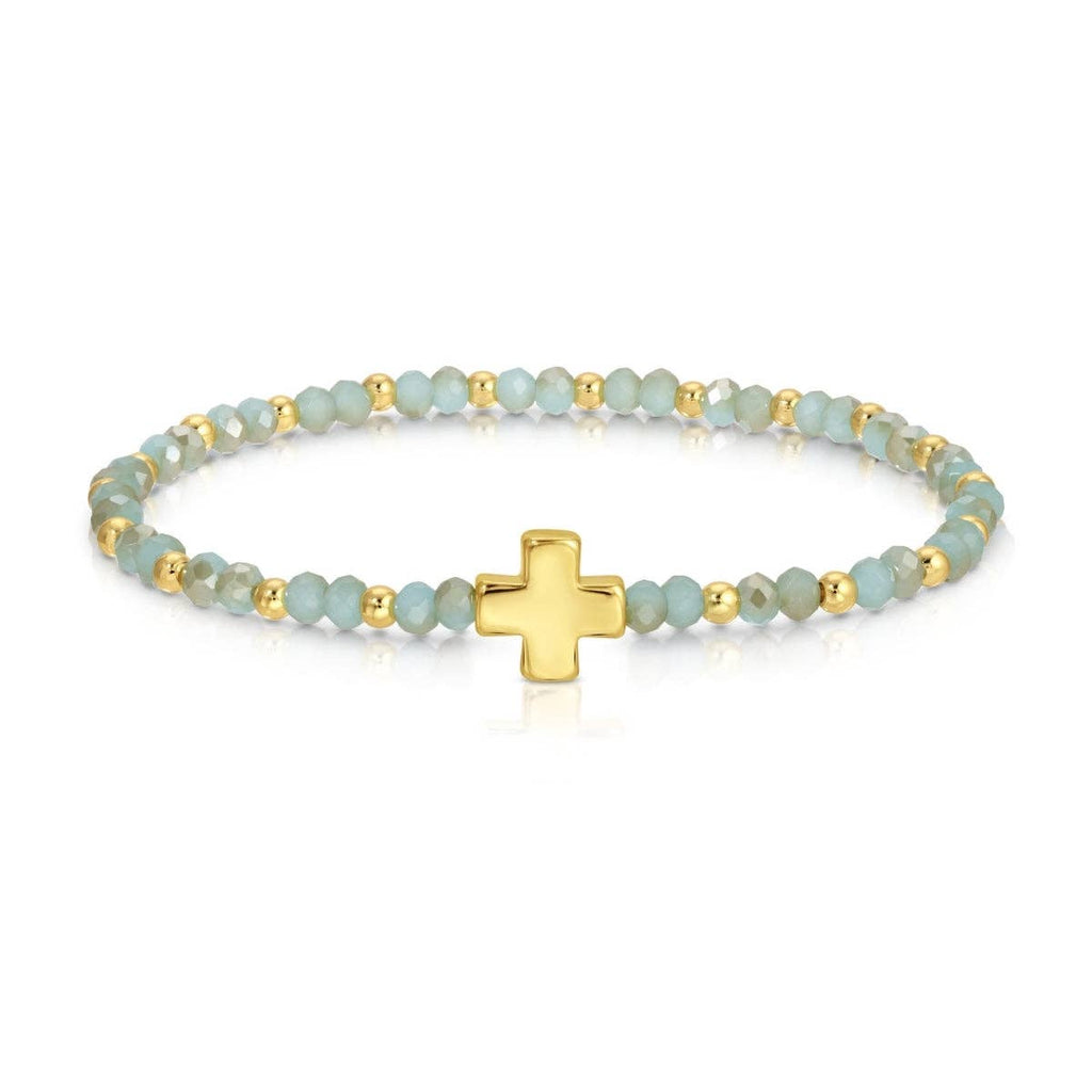 Assorted Crystal Stretch Bracelets w/ Single Balanced Cross: Soft
