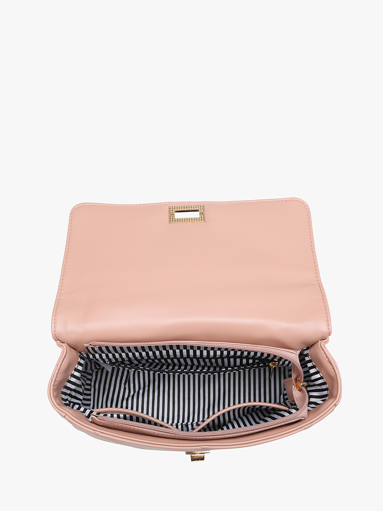 Harp Quilted Twist Lock Crossbody: Lt. Brown