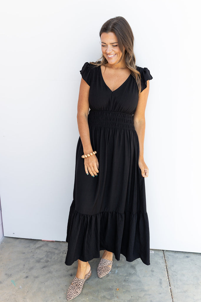Fluttering into Fall Maxi Dress - Black