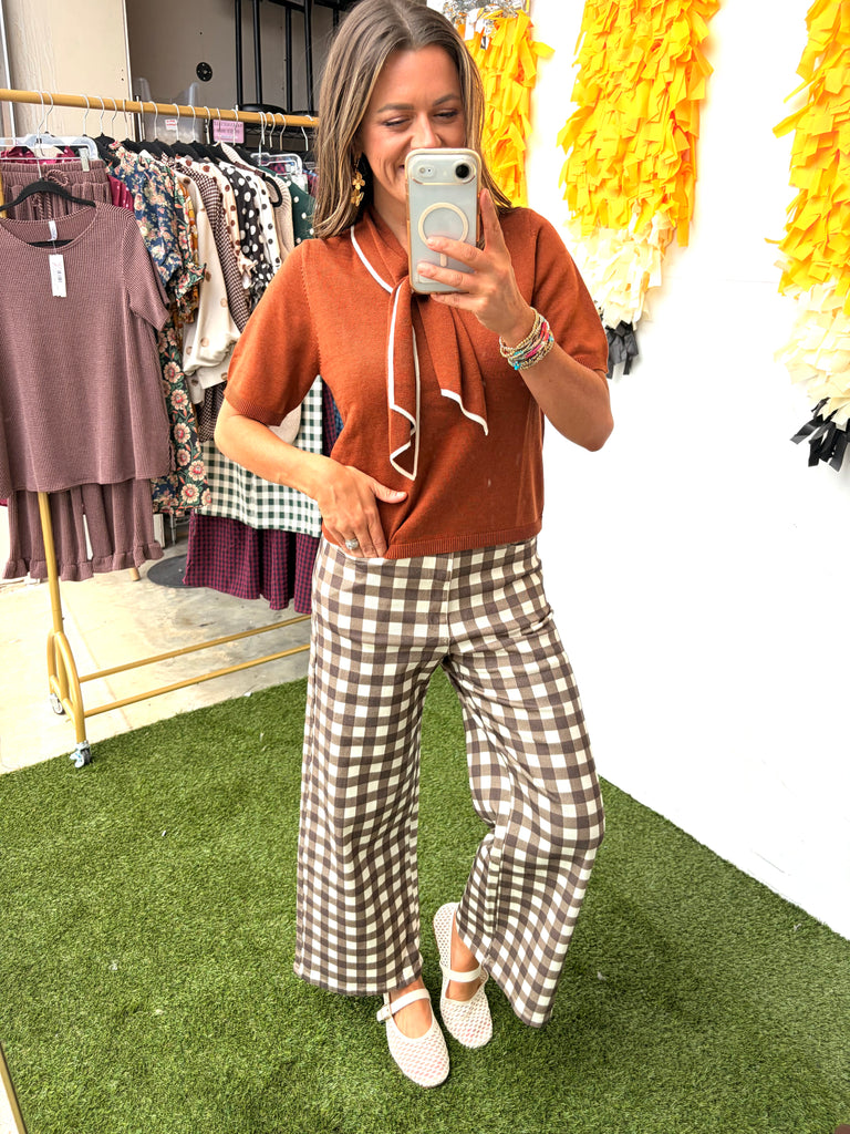 I See You Gingham Pants - Brown Combo