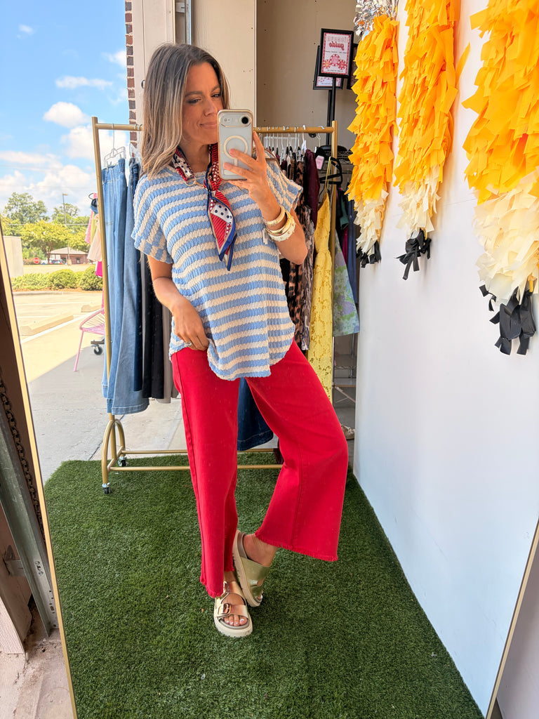 Pop Of Color Crop Jeans - Scarlet