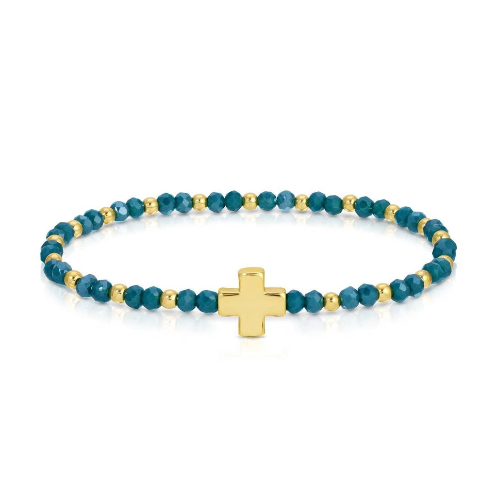 Assorted Crystal Stretch Bracelets w/ Single Balanced Cross: Soft
