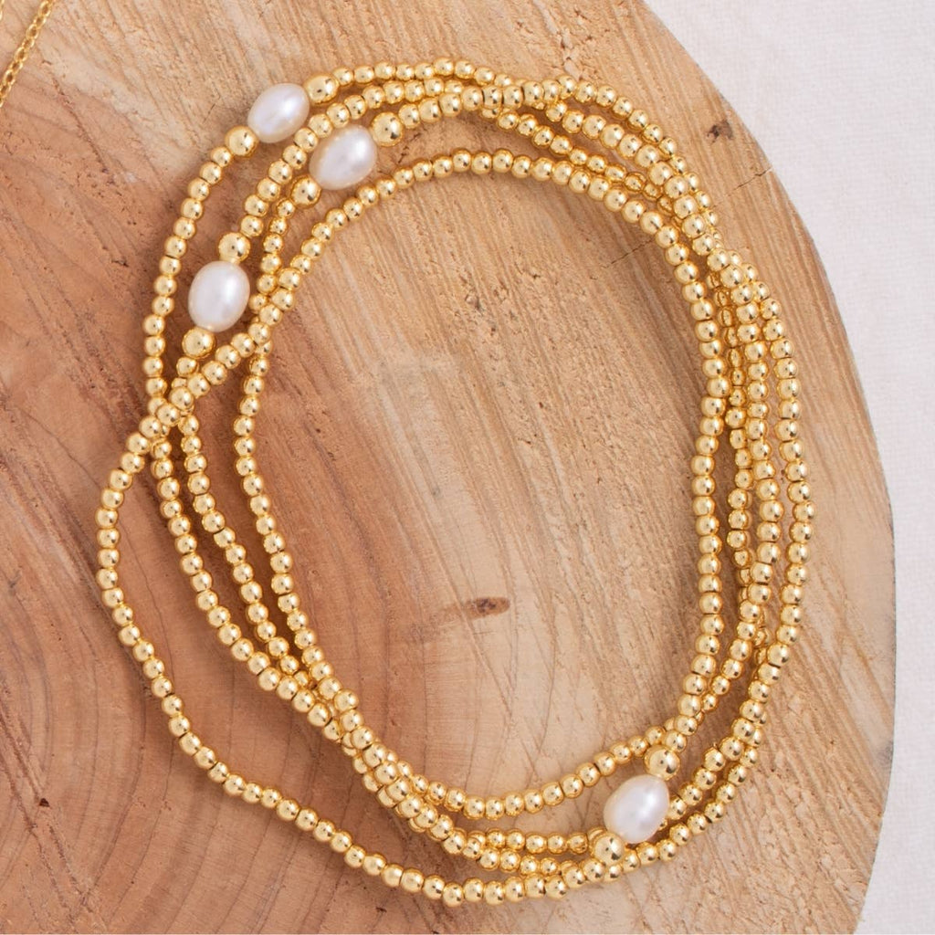 2mm Stretch Bracelet with Delicate Pearl Between 3mm Beads