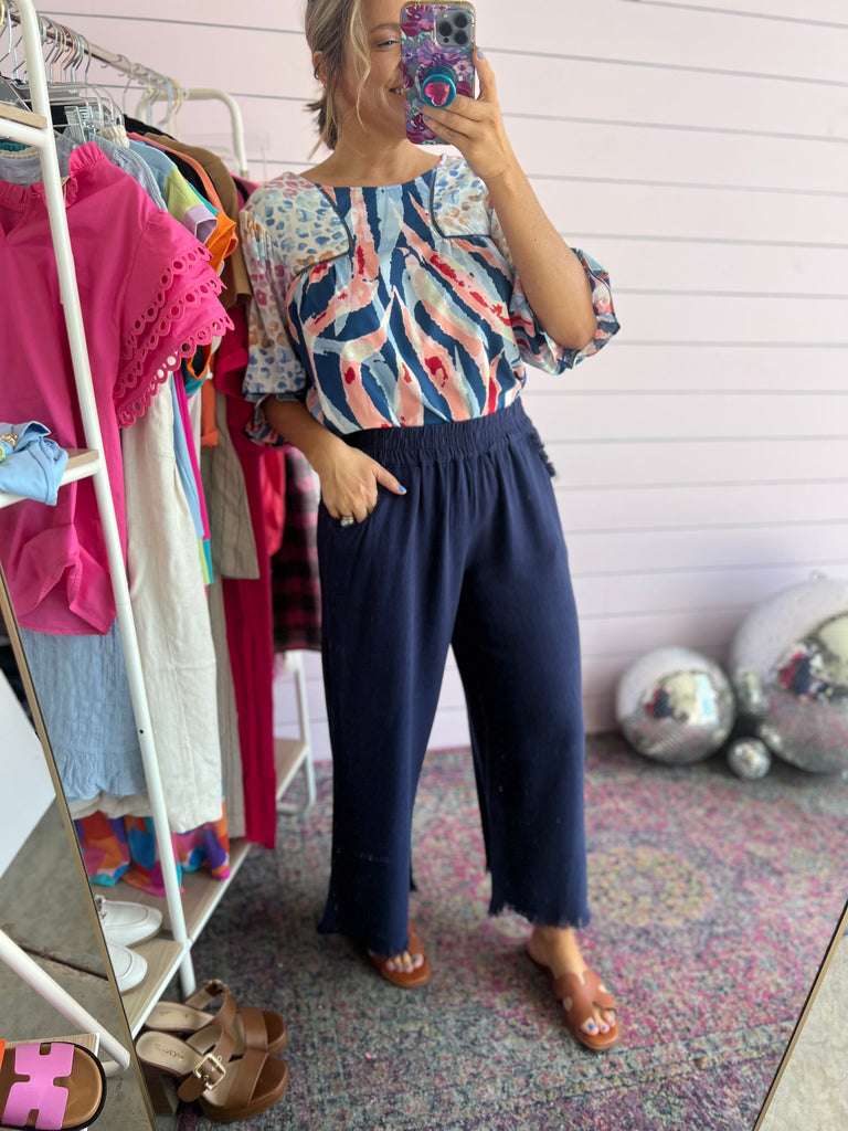 Just Relax Cropped Pants - Navy