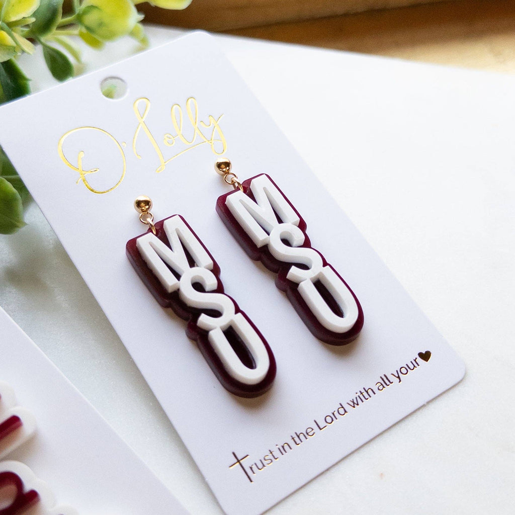 MS State Game Day Earrings | Maroon & White MSU Statement Earrings: Hail State