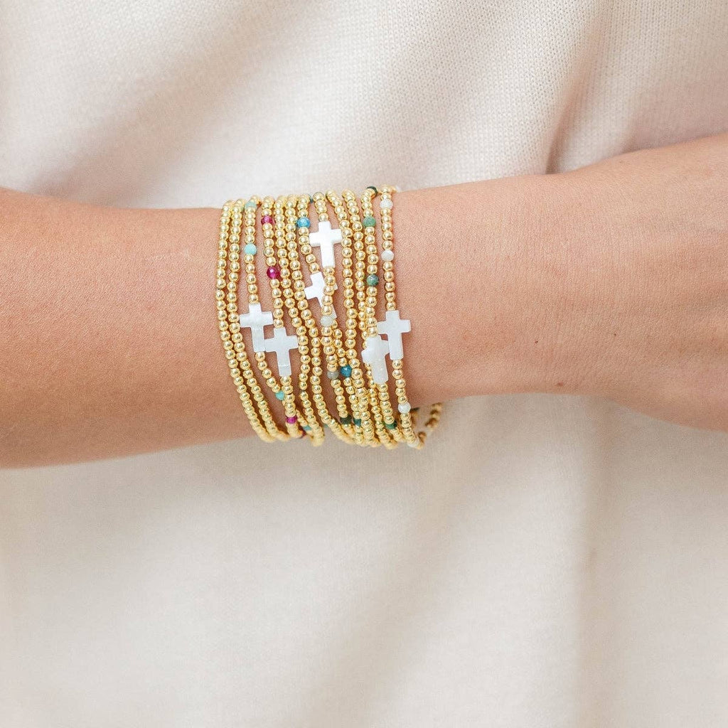 Cross Beaded Bracelet Charm Set: White