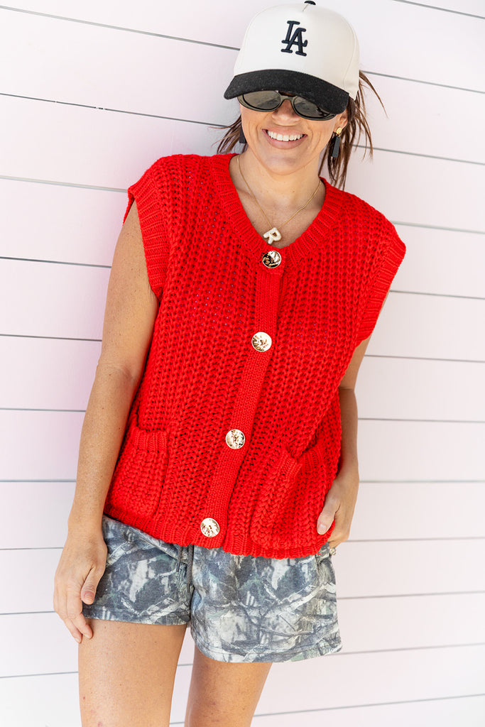 In the knit of time Vest - Red