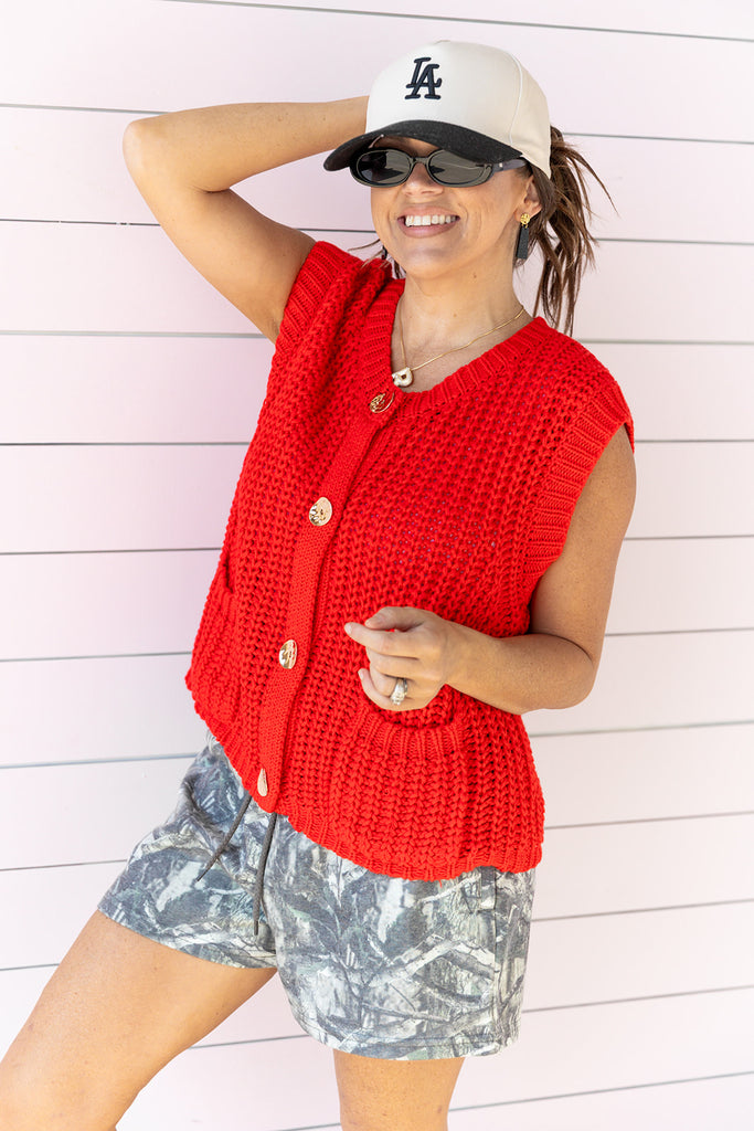 In the knit of time Vest - Red