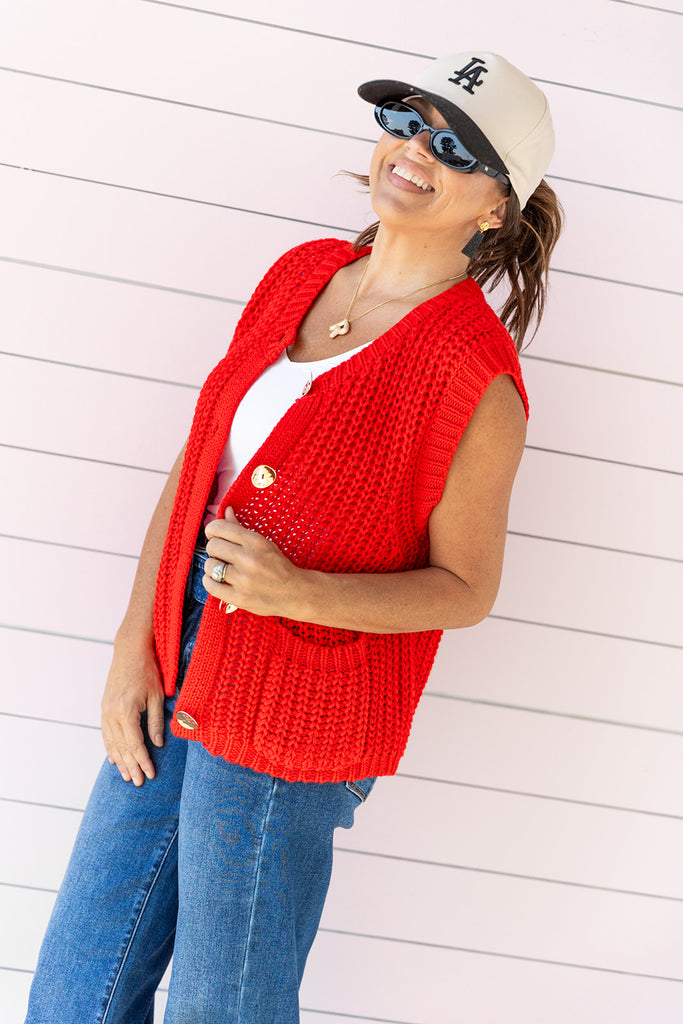 In the knit of time Vest - Red