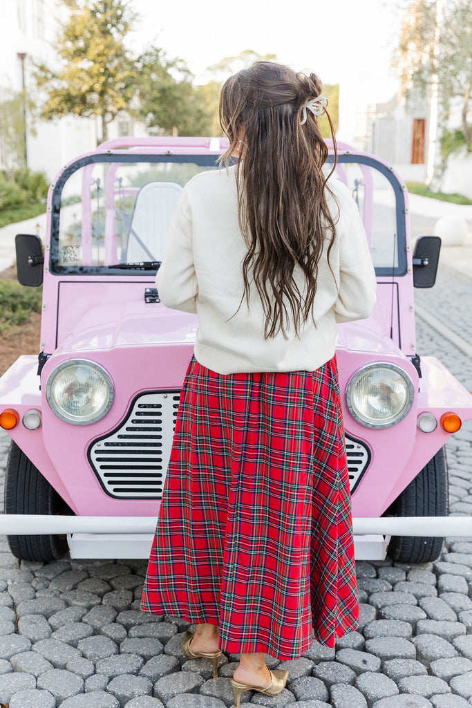 Yuletide Trim Midi Skirt - Red