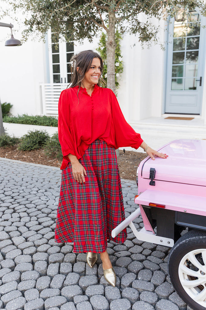 Noel Nights Satin Top- Red