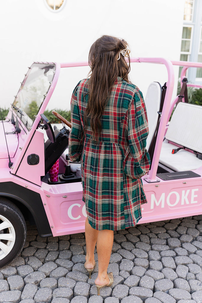 Merry Tartan Mini Dress - Green