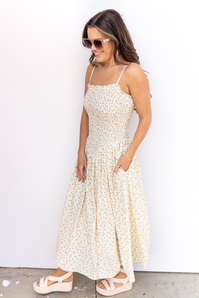 Be By You Midi Dress - Ivory/Beige Green