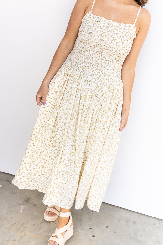 Be By You Midi Dress - Ivory/Beige Green