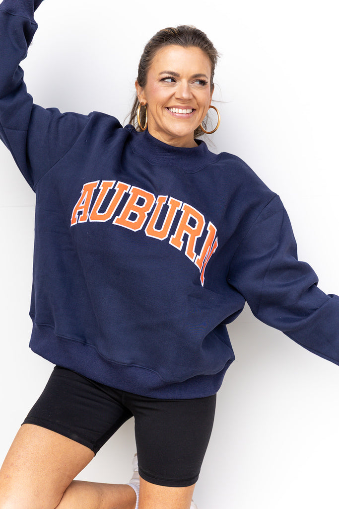 Embroidered Auburn Mock Neck