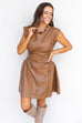 Luxe Leather Mini Dress- Camel