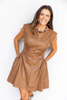 Luxe Leather Mini Dress- Camel