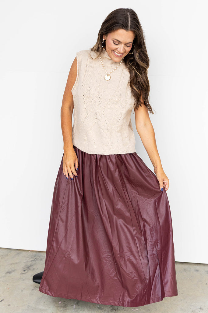 Faux Leather Maxi Skirt – Wine Burgundy