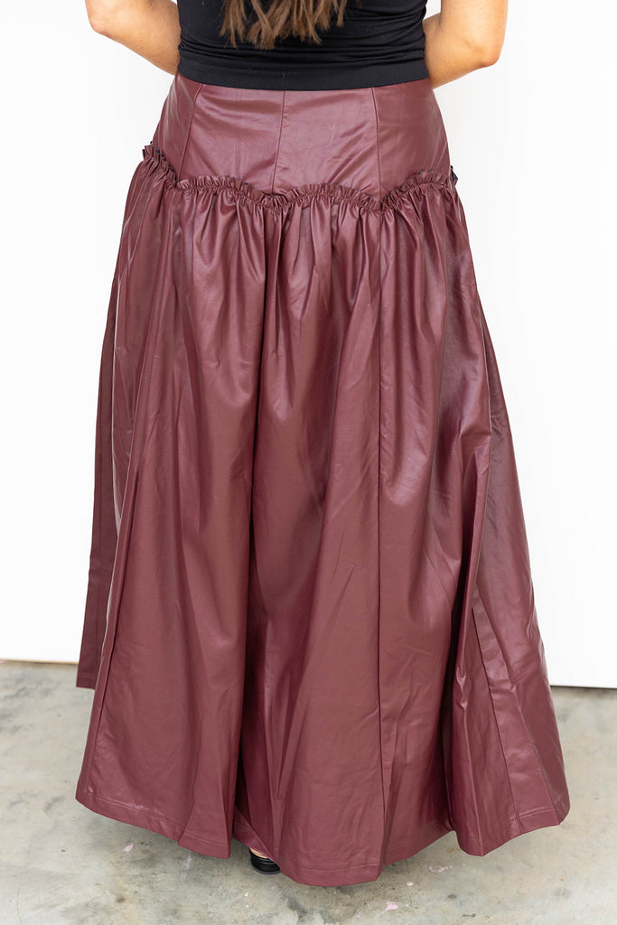 Faux Leather Maxi Skirt – Wine Burgundy