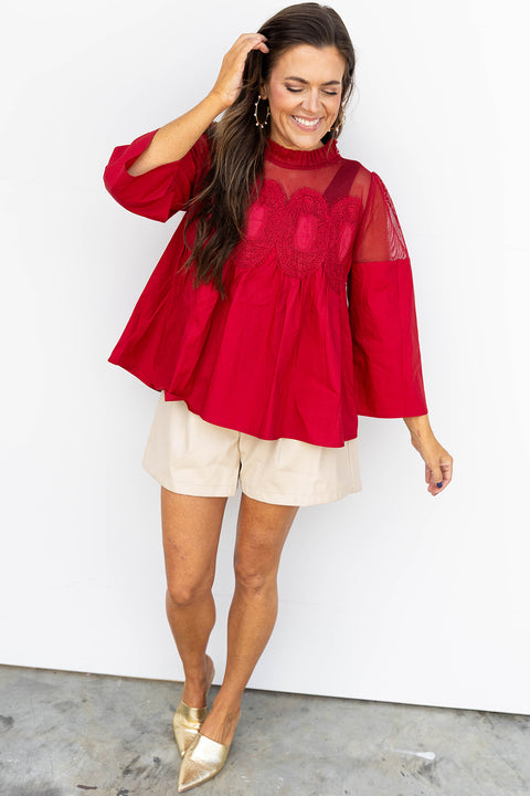 Up Town Chic Blouse- Burgundy