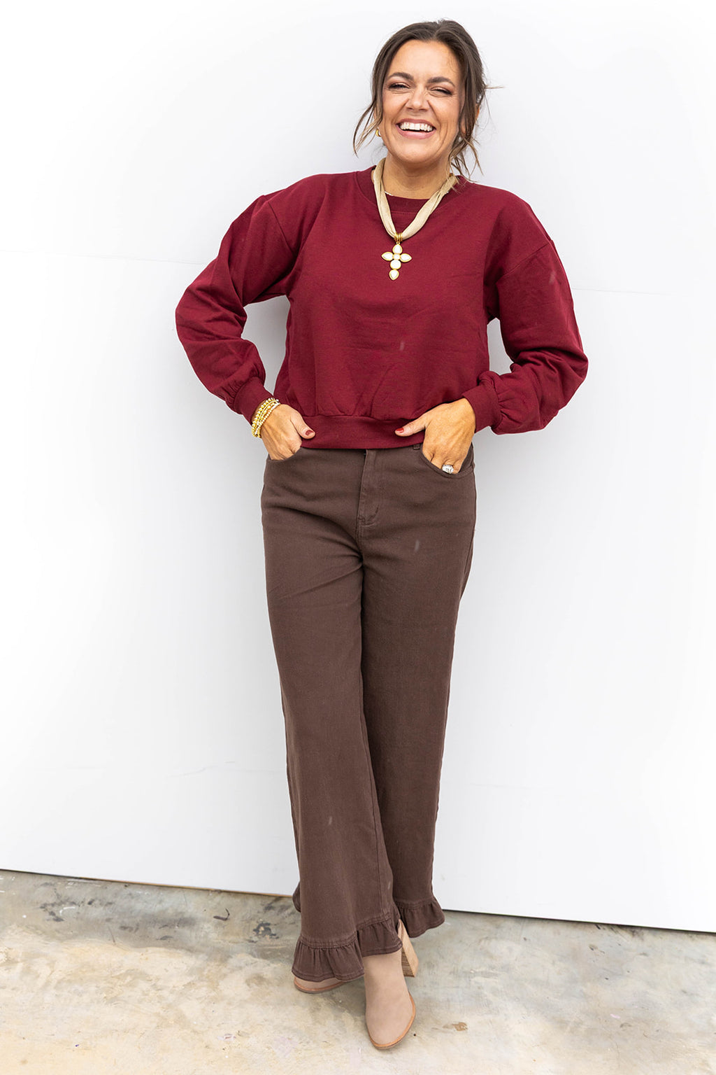 Off Duty Crop Crewneck - Burgundy