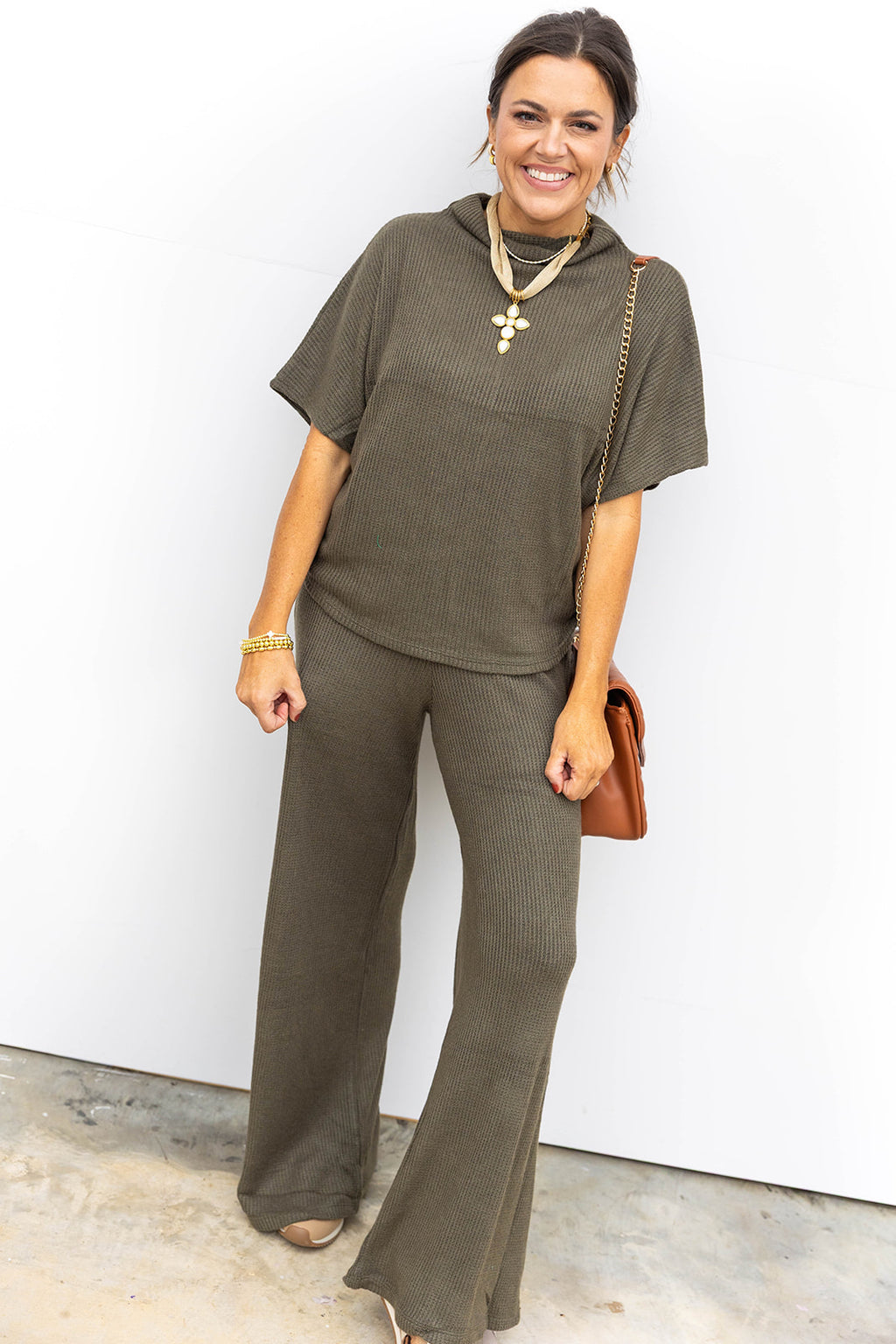 On The Go Mock Neck Set - Dark Olive